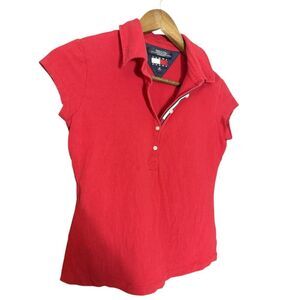 Vintage Y2K Tommy‎ Hilfiger Womens M Red Collared Polo Style Shirt Preppy